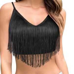 Shein Black Fringe Crop Top Plus Size Festival Wear